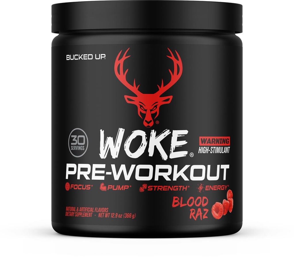 Bucked Up - Woke - høy STIM Pre Workout - Best Tasting - Fokus Nootropic, Pump, styrke og vekst, 30 Services (Blod Raz)