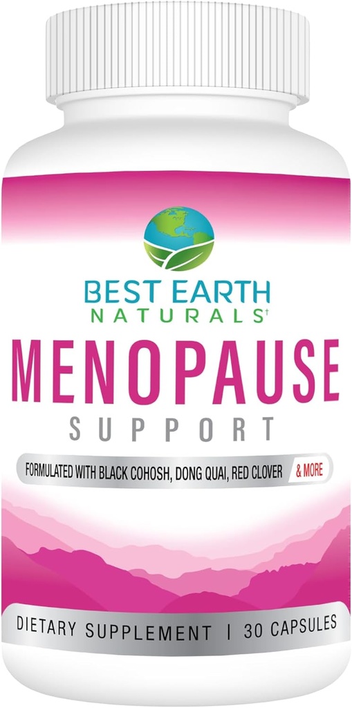 Beste jord Naturals Menopause Støtte for varme blits, Mood Swings, nattsviter, sunne hormonnivåer og mer. Laget med svart cohosh, chasteberry og mer