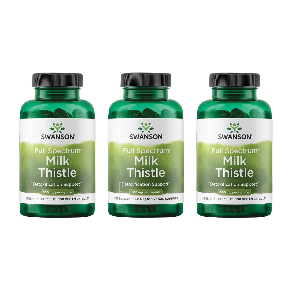Swanson Milk Thistle - Herbal Liver Support Supplement - Naturlig formel som hjelper til å opprettholde generelle helse og velvære - (100 kapsler, 500 mg hver) 3 Pack