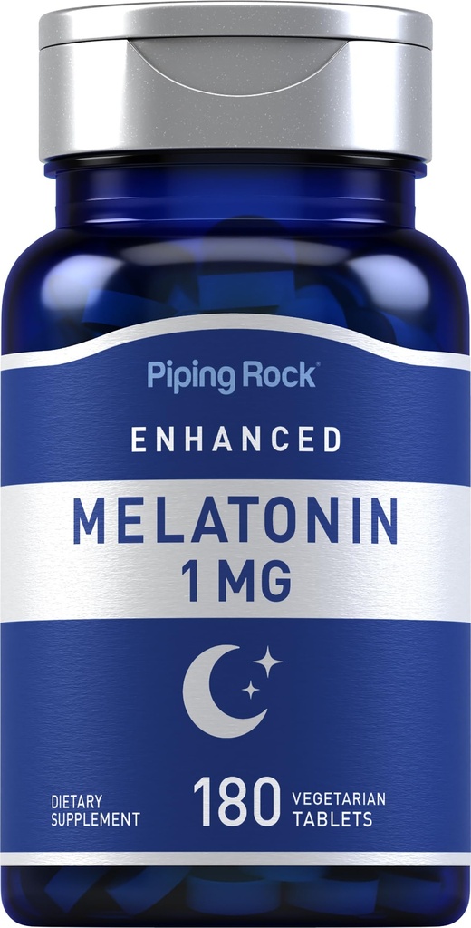 Piping Rock Melatonin 1 mg 180 tabletter | Supplement for voksne | Vegetarisk, glutenfri, ikke-GMO
