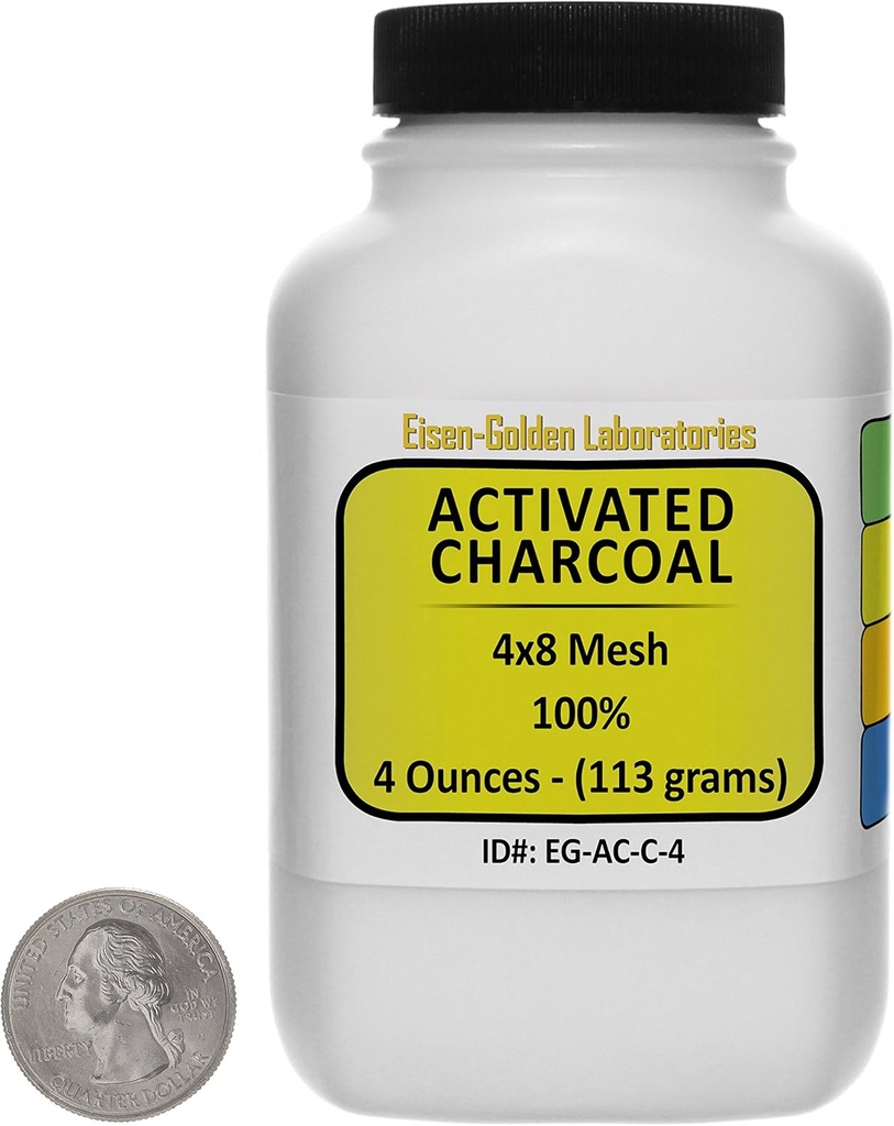 Aktivert Charcoal [C] 100% ACS Grade Course Granules 4 Oz i en rom-saver flaske USA