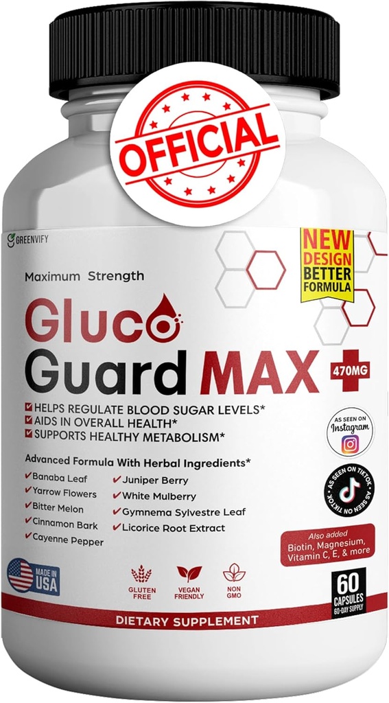 Gluco Guard Max Daily wellness Support Supplement med vitaminer, mineraler og urter - Kromium, magnesium, Banaba, Bitter Melon, og sink - Ikke-GMO, Glutenfri - 60 kapsler