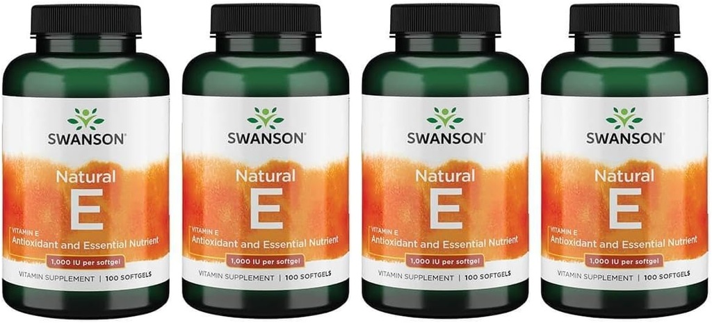 Swanson Vitamin E - Naturlig vitamin Supplement fremme kardiovaskulær helse - Naturlig formel som leverer essensielle D-Alpha-tokoferoler - (100 Softgels, 1000 IE hver) (4 Pakke)