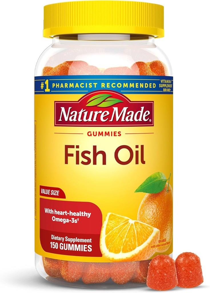 Naturlaget fiskeolje Omega 3 gummier, Omega 3 fiskeolje kosttilskudd, sunn hjerte støtte, 150 gummier, 75 dagers forsyning