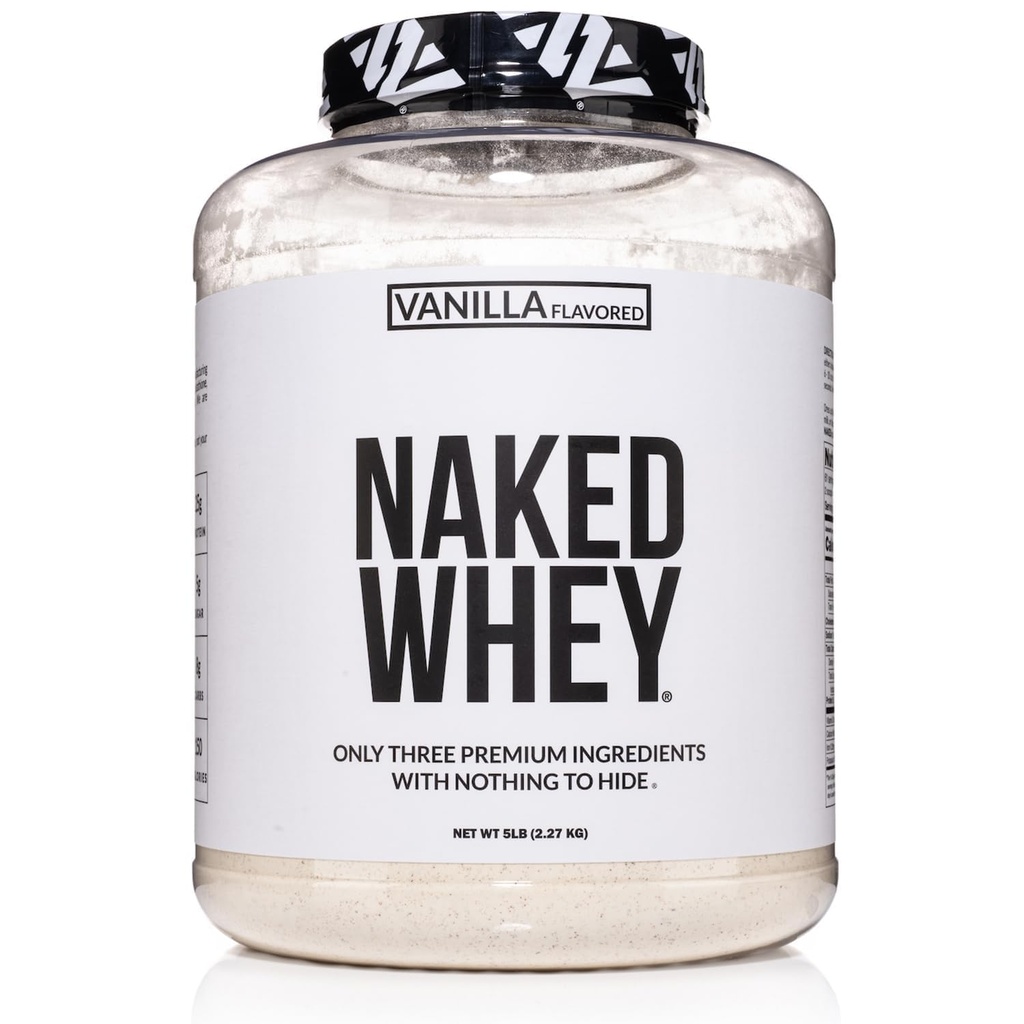 NAKED Vanilla Whey Protein pulver - alle naturlige grass Fed Whey Protein pulver, Vanilla Flavor, Organisk kokos sukker, 5Lb bulk, GMO-fri, Soya Free, Glutenfri - 61 Serveringer