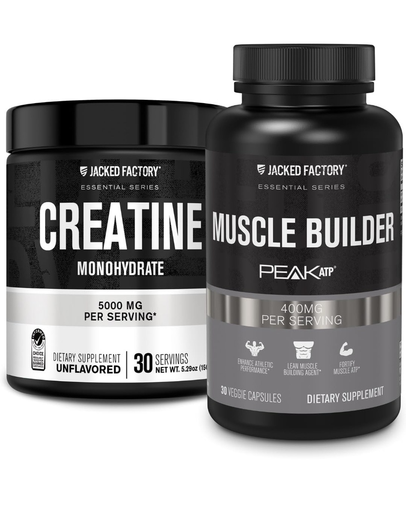 Jakket Factory Kreatin Monohydrat pulver 150g - Kreatin Supplement for muskelvekst, økt styrke og essensielt Muskelbygger - daglig muskelbygger med PeakATP (30 kapsler)