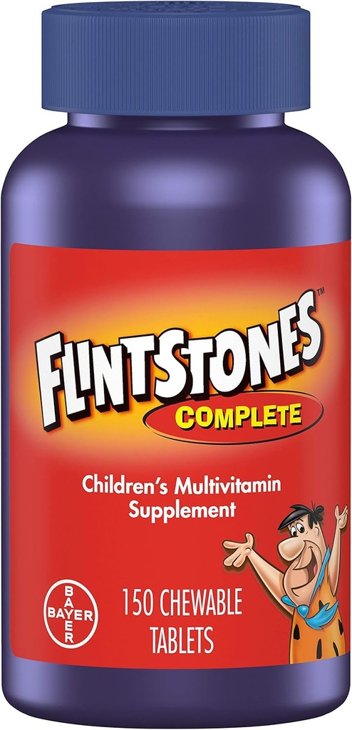 Flintstein Chewable Kids Vitaminer, Komplett multivitamin for barn og tilhengere med jern, kalsium, vitamin C, vitamin D og mer, 150ct