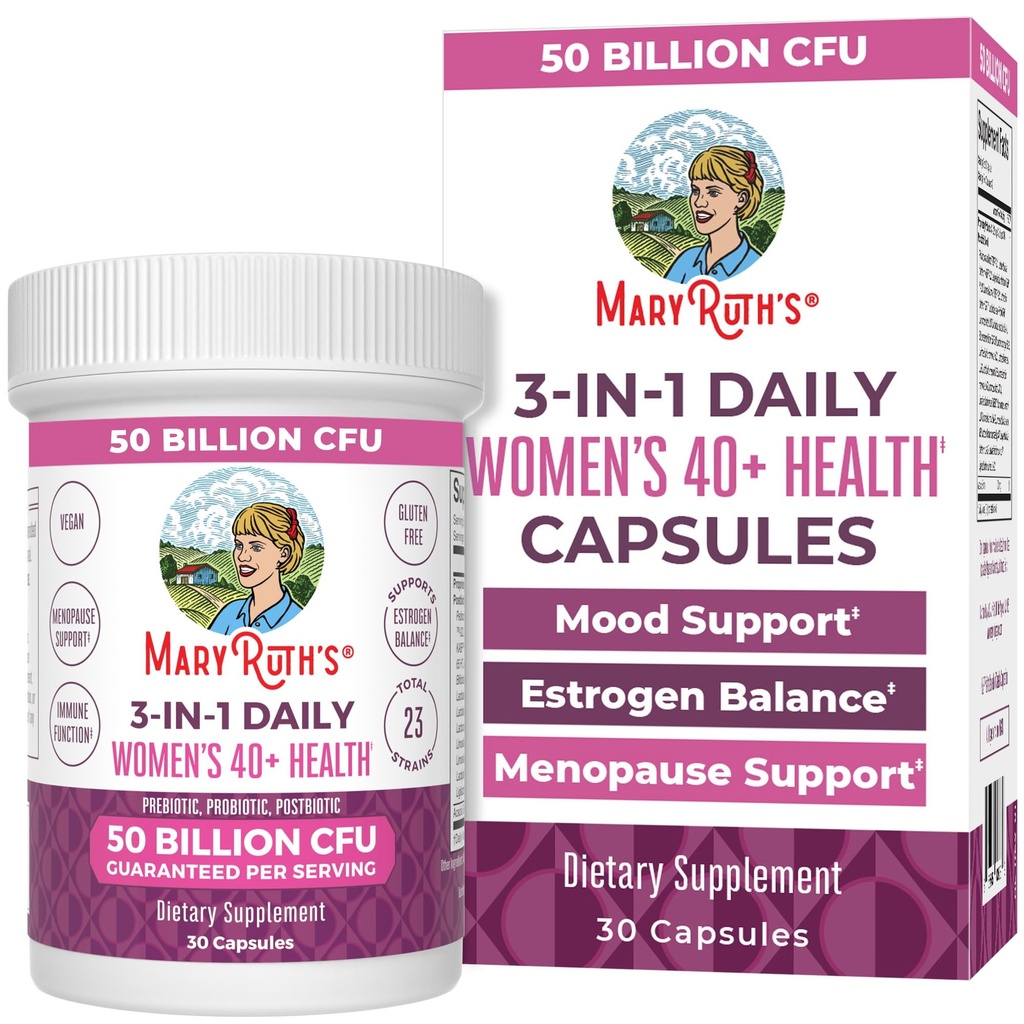 MaryRuth Organics 3-i-1 daglig helse 40+ Probiotika for kvinner | klinisk testet | Estrogen Supplement for kvinner | 50 milliarder CFU | Allergen Gratis | 30 ct