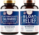WINDSOR BOTANICALS Bloat Relief og Lactobacillus Salivarius Probiotiske kapsler - Oral og IBS Støtte Bundle