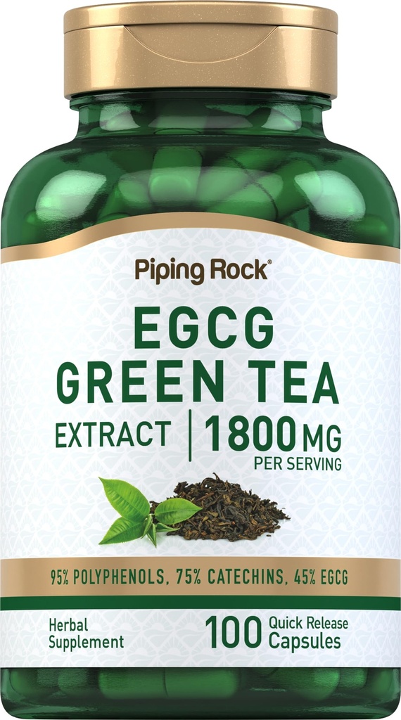 Piping Rock EGCG Grønn Te Ekstrakt 1800 mg | 100 kapsler | Standardisert Supplement | Ikke-GMO, Glutenfri