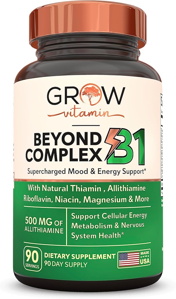 vekst vitamin Beyond B1 Complex - allithiamin naturlig vitamin B1 Supplement med essensielle B-vitaminer, Thiamin, Niacin, Biotin, Magnesium og mer - støtter energi, Mood & Nervesystem - 90 Kapsler