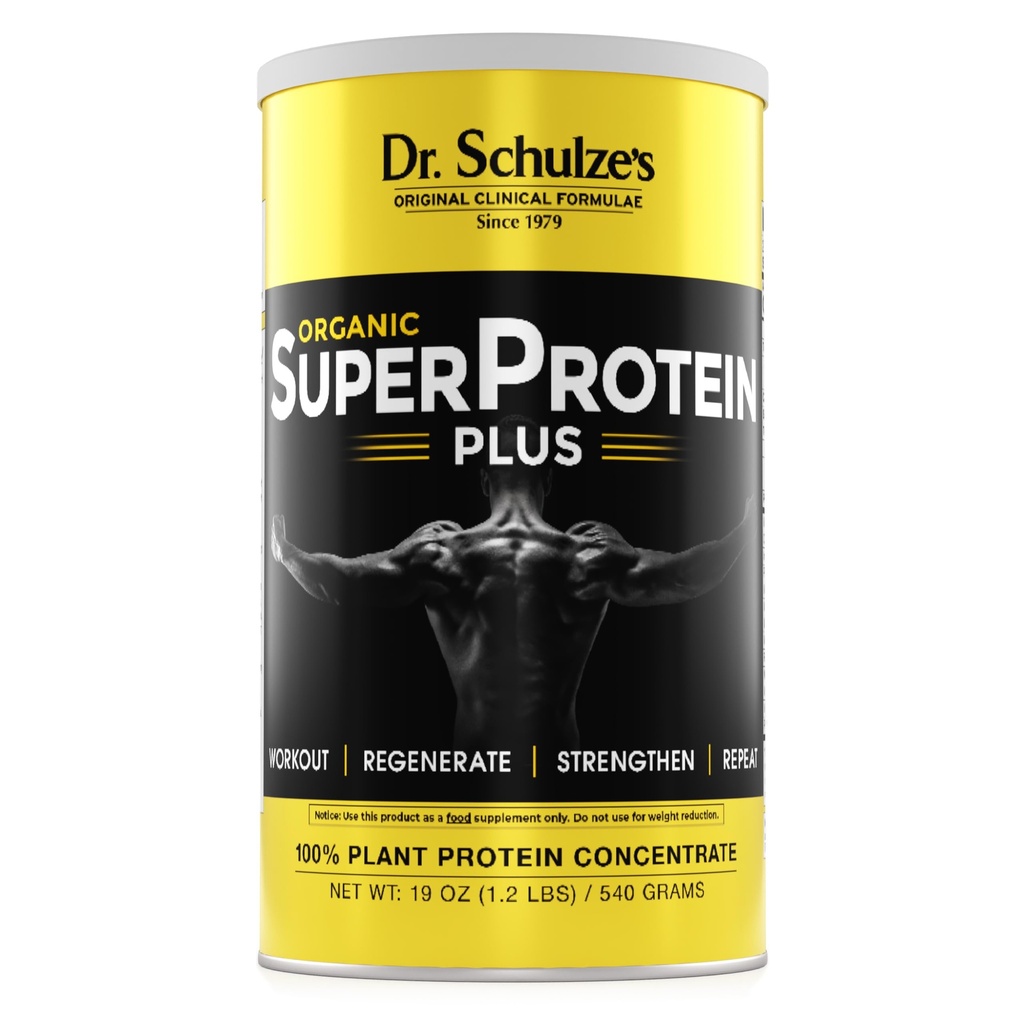 Dr. Schulzes SuperProtein Plus 100% Plant Protein Konsentrat | Organisk pulver blanding | Vitamin B-12 & Spirulina | Diett Supplement | Bygg sterk muskel | Forbedre trening gjenoppretting | 19 Oz.