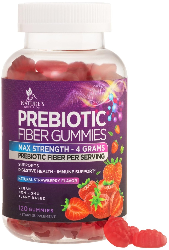 Fiber Gummies for voksne, Daglig 4g Gummy Fiber Supplement, Prebiotisk Gummy Digestive Helse Støtte - Plant Basert Soluble Fiber Chews, Prebiotika støtter regularitet og Digestion Non-GMO - 120 Gummies