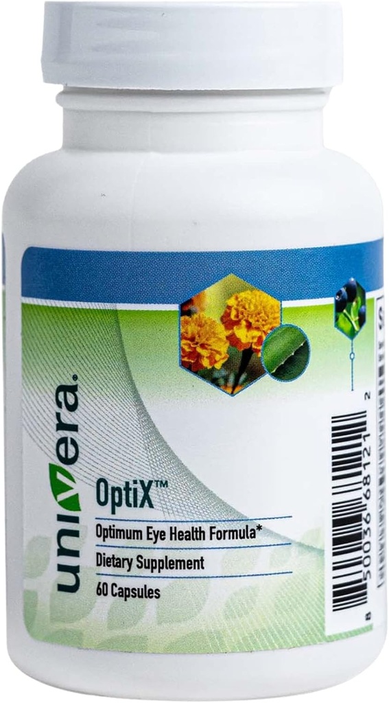 Univera OptiX, Øyevitaminer, Lutein, Zeaxanthin, Vitamin C, sink, Beta Caroten, Bilbær, Selenium, Støtter Eye Strains, opprettholder Sunn Eye Lens, 30 dagers forsyning