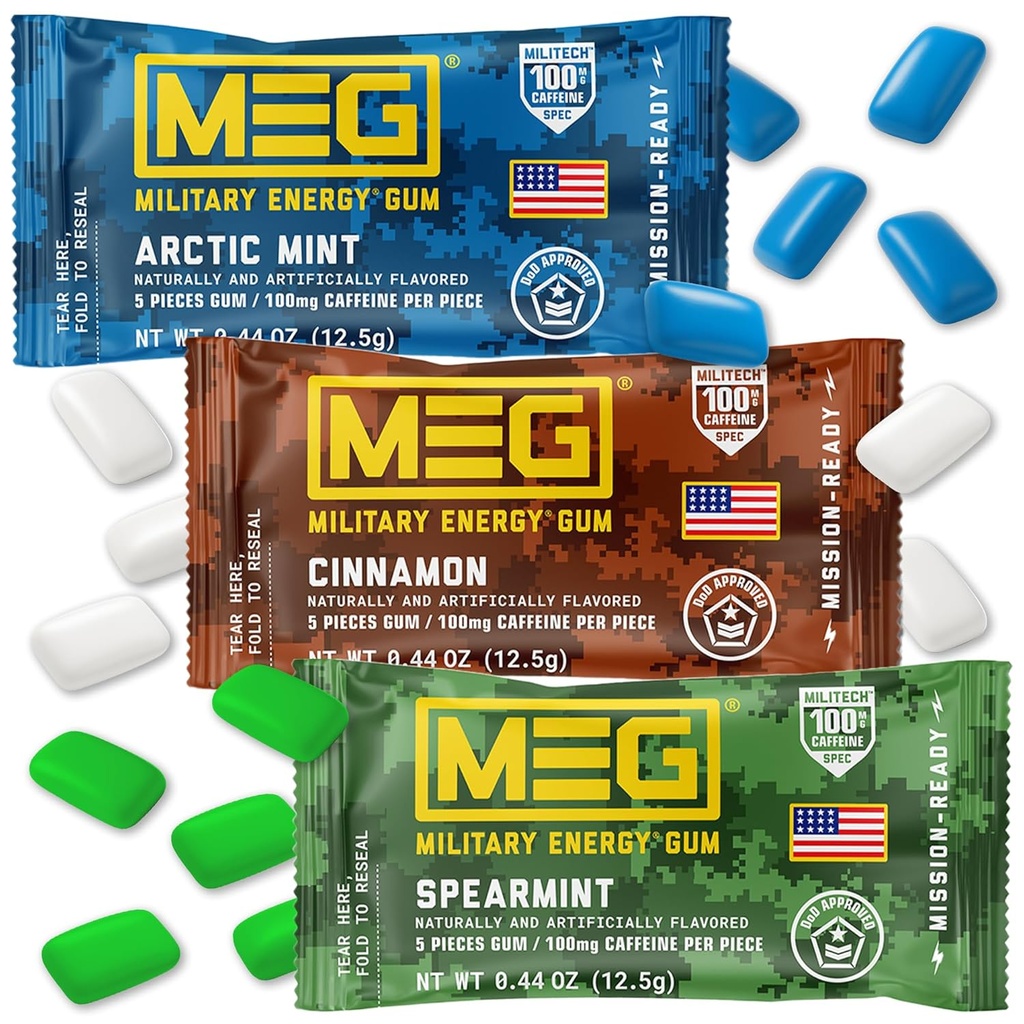 MEG Gum - Militær energi Gum | 100 mg koffein per stykke - 15 stykke prøve pakke - energi og fokus for å øke ytelse