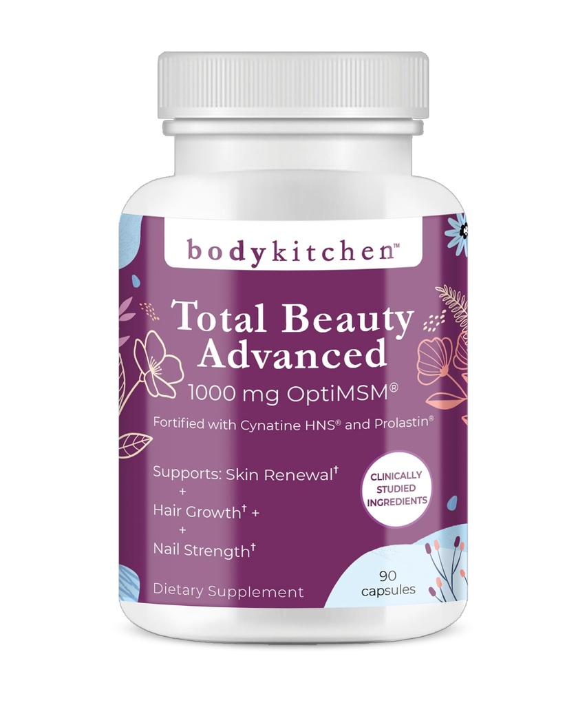 Body Kitchen Total Beauty Advanced, Inneholder elastin, Keratin, Biotin og hyaluronsyre, støtter hårvekst, hudfornyelse, Naglestyrke, Veggie Caps, 90 greve