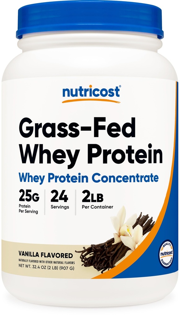 Nutricost Grass-Fed Whey Protein Concentrate (Vanilla) 2LBS - Utendørs, Ikke-GMO, Glutenfri