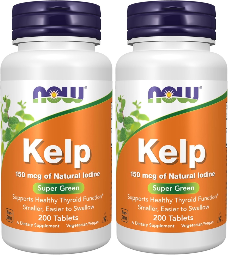 NU Supplements, Kelp 150 mhg naturlig iodin, lettere å svelge tablett, Super Green, 200 tabletter (pakke med 2)