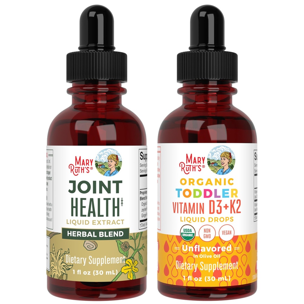 MaryRuth Organics Felles helsevæske og vitamin D3+K2 Drops for Todlere | USDA Organic & Clean Label Project Verifisert® | Vitaminer for kalsium, joints, and Bone Support | Vegansk, ikke-GMO, Glutenfri