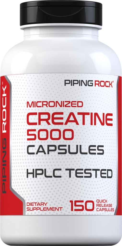 Piping Rock Creatine Monohydrat Kapsler | 5000 mg | 150 piller | Mikronisert Supplement for menn og kvinner | Ikke-GMO, Glutenfri