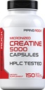 Piping Rock Creatine Monohydrat Kapsler | 5000 mg | 150 piller | Mikronisert Supplement for menn og kvinner | Ikke-GMO, Glutenfri