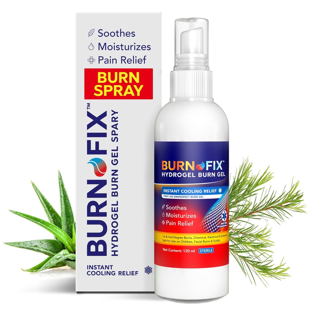 BurnFix® Hydrogel Burn Spray – 120 ml øyeblikkelig avkjøling Relief for 1. og 2. grad Burns, solbrentner og skaldrer | Doktoranbefalt moisturizing førstehjelp Essential for barn og voksne