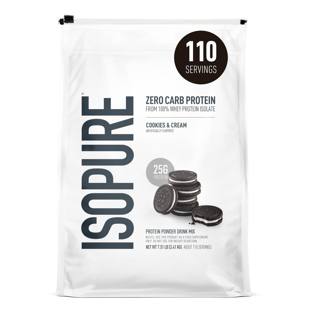 Isopure Zero Carb 100% ren Whey Isolate Protein Powder, Laktose Gratis, Glutenfri, med vitaminer, informasjonskapsler og krem, 25g Protein Per Serving, 7,5 Lbs, 110 Servering (Packing May Vary)