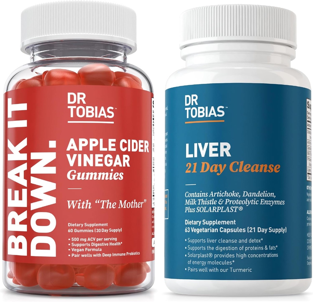 Dr. Tobias Liver 21 Day Cleanse og Apple Cider Vinegar Gummies - Støtter Digestiv Helse og Liver Detox, Vegan, Ikke-GMO