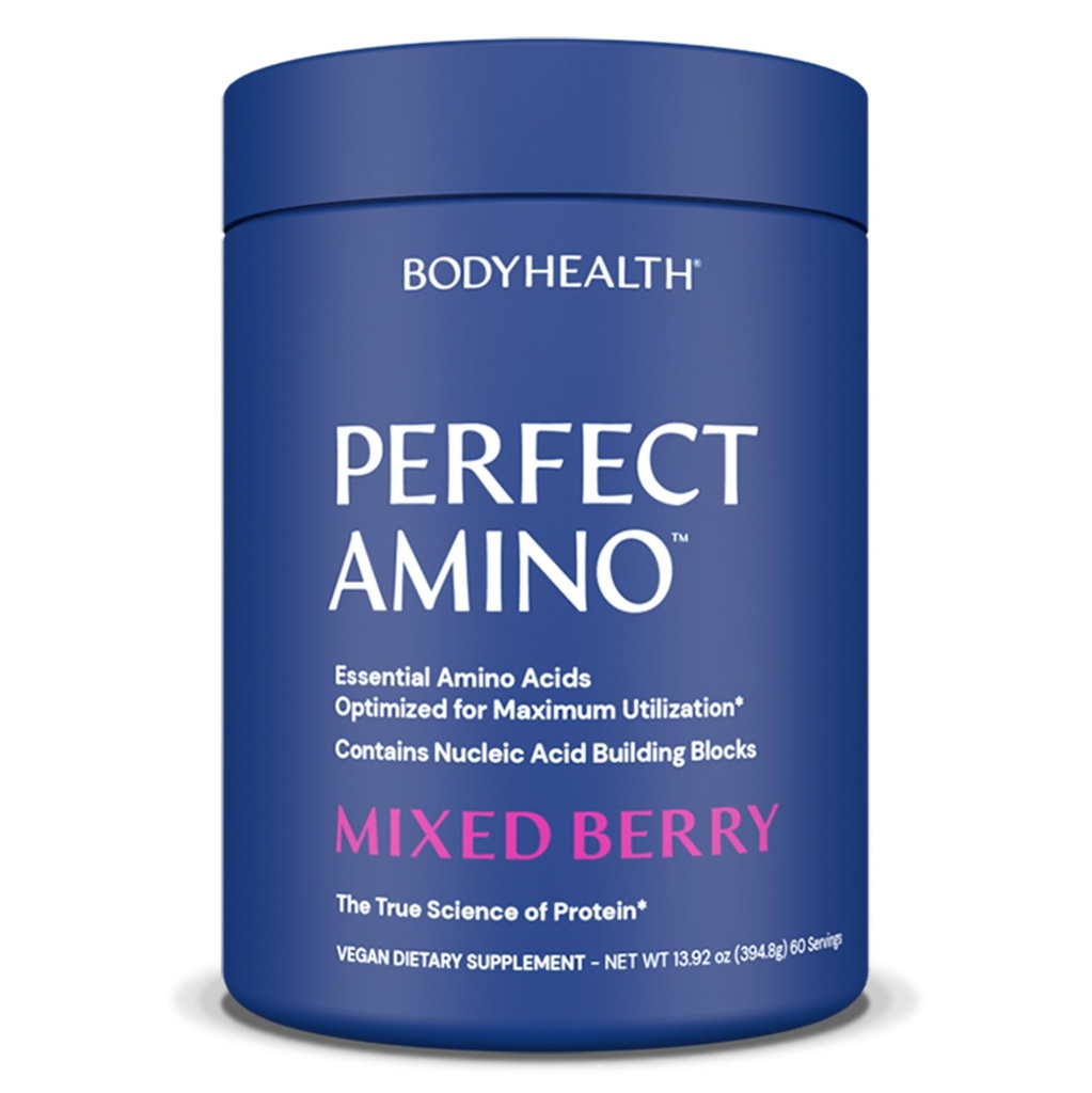 BodyHealth PerfectAmino pulver - BCAA og EAA pulver for pre og post trening - Amino syre energi drikke for menn og kvinner å støtte lean muskel og gjenoppretting - blandet berry - 60 serveringer