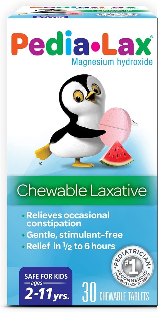 Pedia-Lax Laxative Chewable tabletter for barn, alder 2-11, Vannmelon Flavor, 30 CT