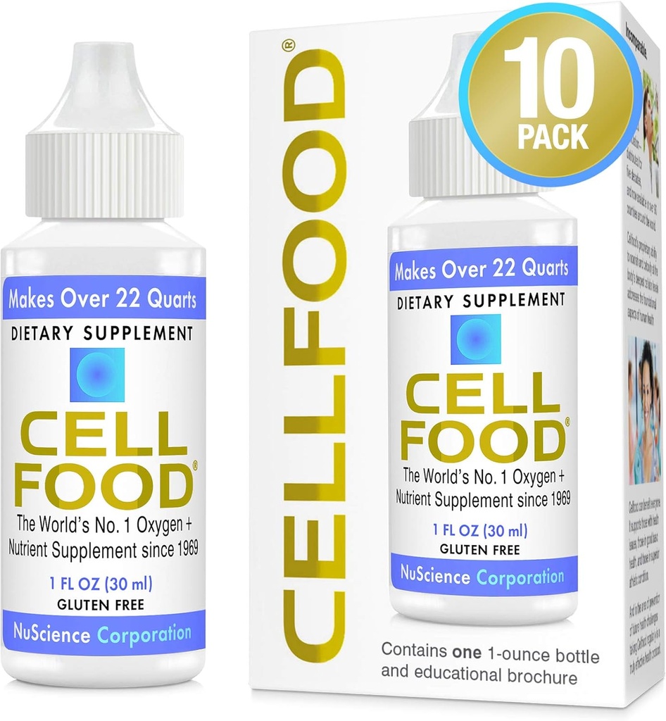 Cellfood Oxygen Boost - 1 fl oz, 10 Pack - Flytende oksygen Supplement for lymfatisk drenering, Høyde Sykhet, Jet Lag, tretthet, hodepine og energi - Glutenfri, Cert. Kosher
