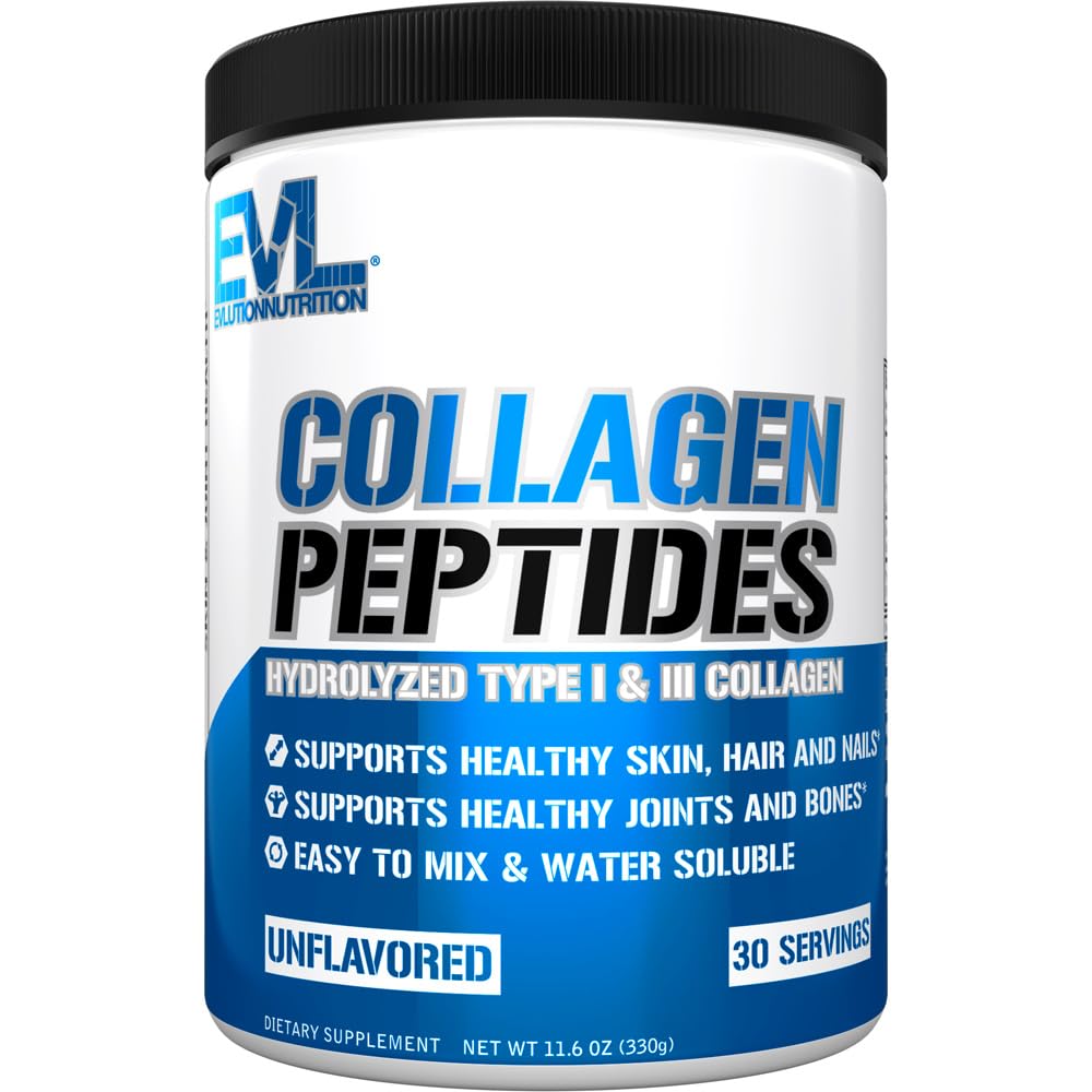 Evlution Nutrition Collage Peptides pulver, Premium Hydrolysert kollagen å støtte sunn hud, hår, bein, ledd, negler og mer (30 Serveringer)