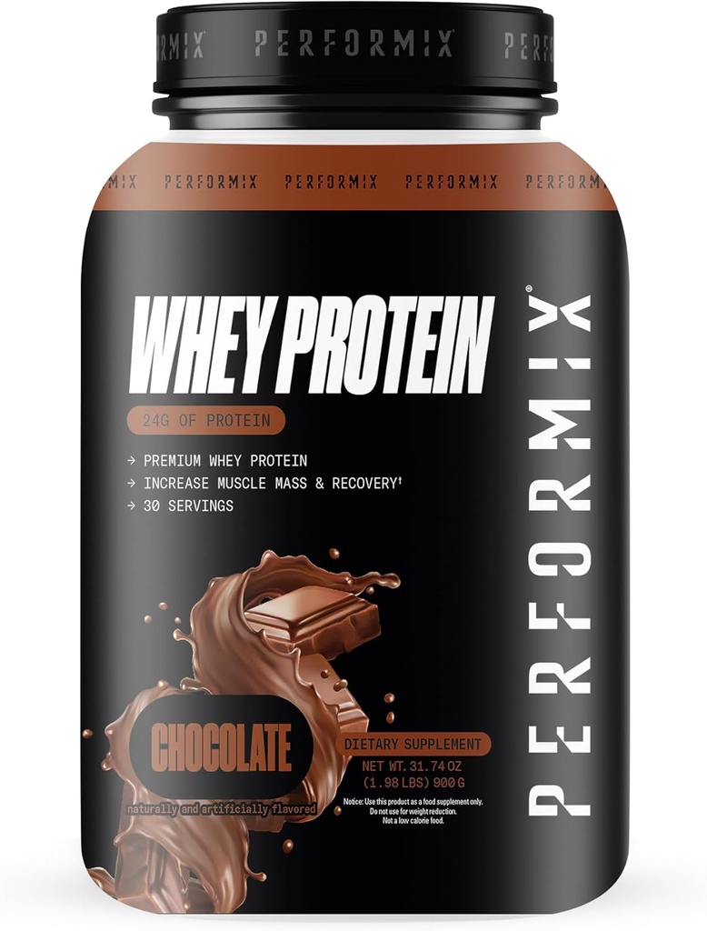 PERFORMIX - Whey Protein Isolate Blend - 24 g protein - 5,4 g BCAA - 110 kalorier - Muskelbygging og post treningsgjenoppretting - 100% Whey Protein pulver - 1,98 lbs - 30 serveringer - sjokolade
