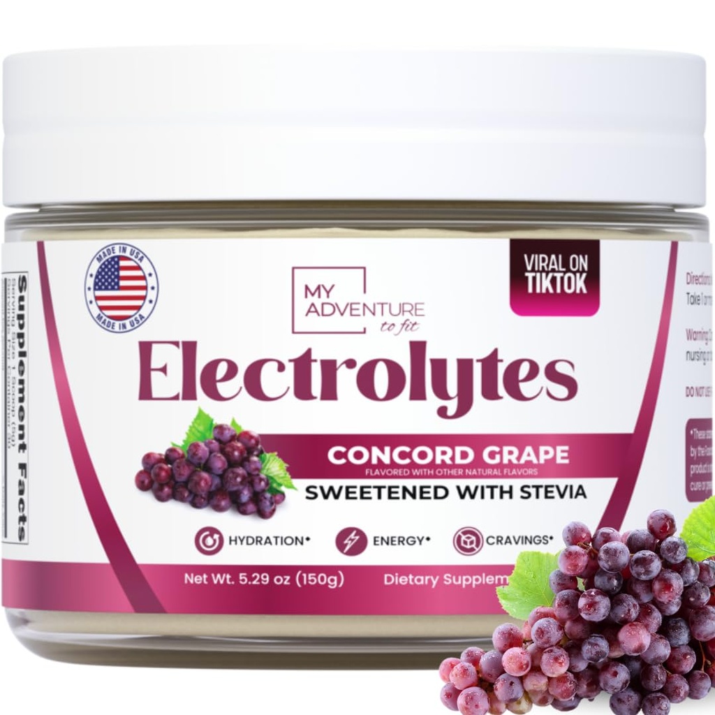 Zero Sukker - Concord Grape Electrolytes pulver - Meget forfriskende Hydration - Koffeinfri energi med alle naturlige ingredienser - Vegan, Keto & Paleo - Sukkerfri Elektrolytter Drikkeblanding - 30 Serveringer