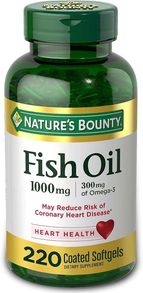 Naturens Bounty fisk olje 1000 mg belagte softgels, 220 telling