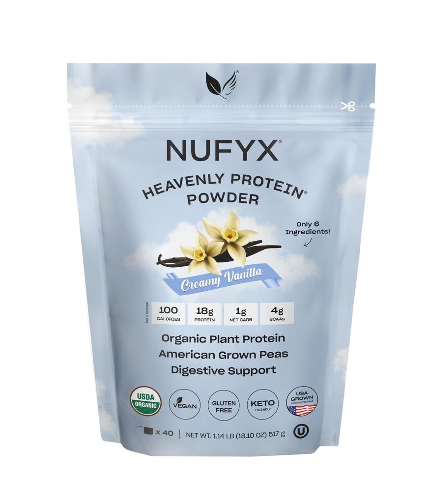 NUFYX® • Heavenly Protein® Powder • Verdens fineste 100% økologiske amerikanske voksende erter • Vegansk • Glutenfri • Lav carb (Creamy Vanilla, 40 Scoops)