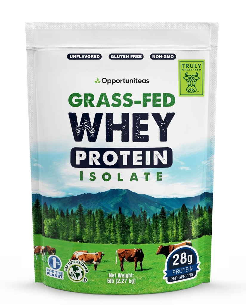 Opportuniteas Grass Fed Whey Isolate Protein pulver - Unflavored 28g Protein pulver uten kunstige søtningsstoffer, hormonfri kyr, ikke GMO - 5lb