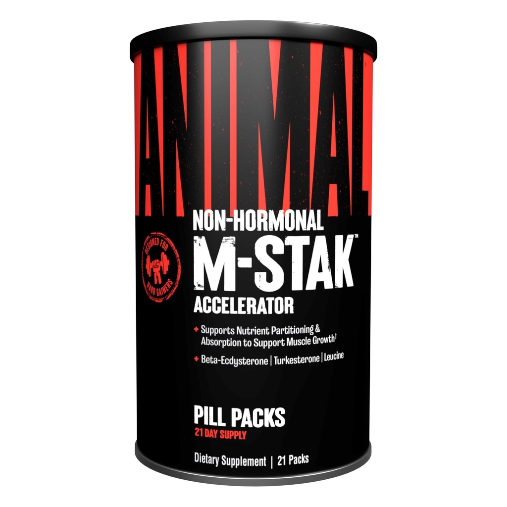 Animal M-Stak - Muskelbygger og anabole masseutvinning Supplement for bodybuilding - Lean Muskelvekst, Amino kompleks og pre trening energi, 21 pakker