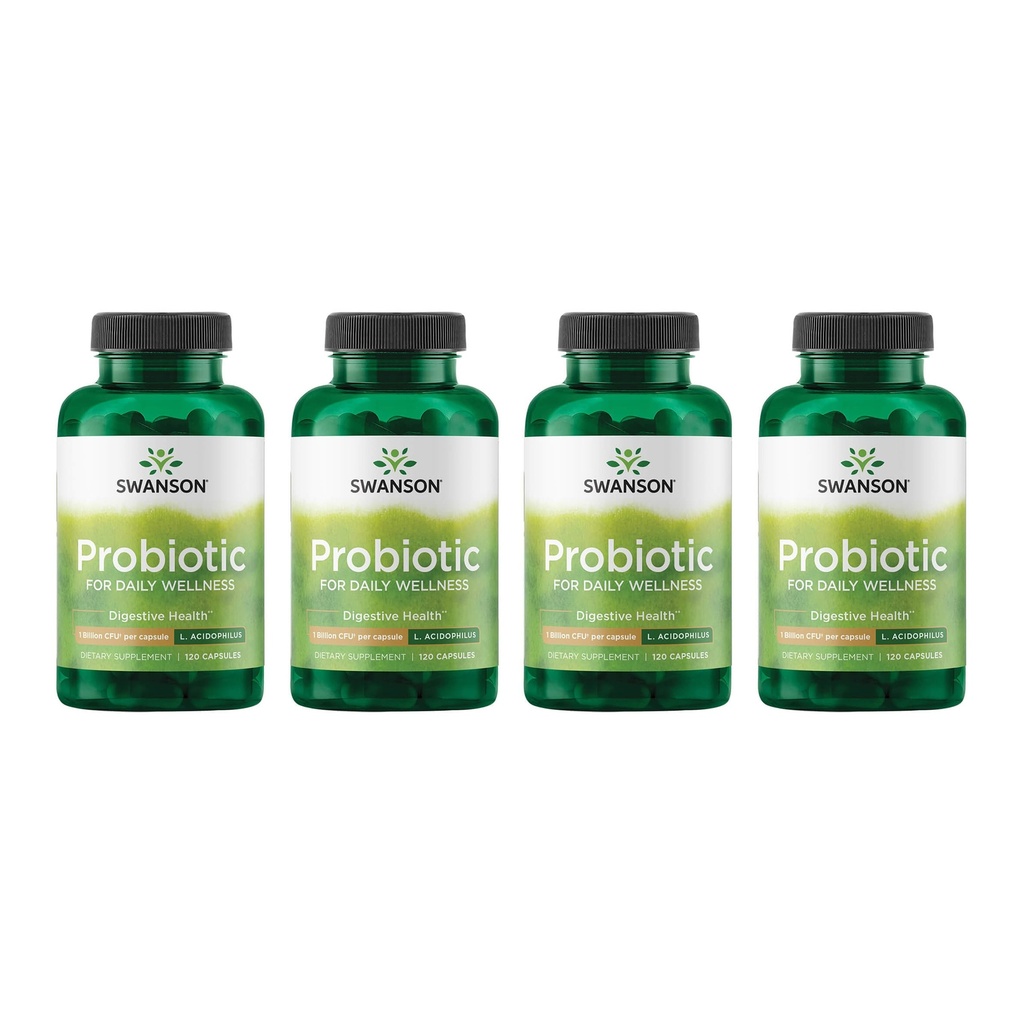 Swanson Probiotic - Digestive Helse Supplement w / 1 milliard CFU per kapsel - Naturlig Formula Støtter Bowell Regelmessighet og daglig velvære - (120 kapsler) (4 pakke)