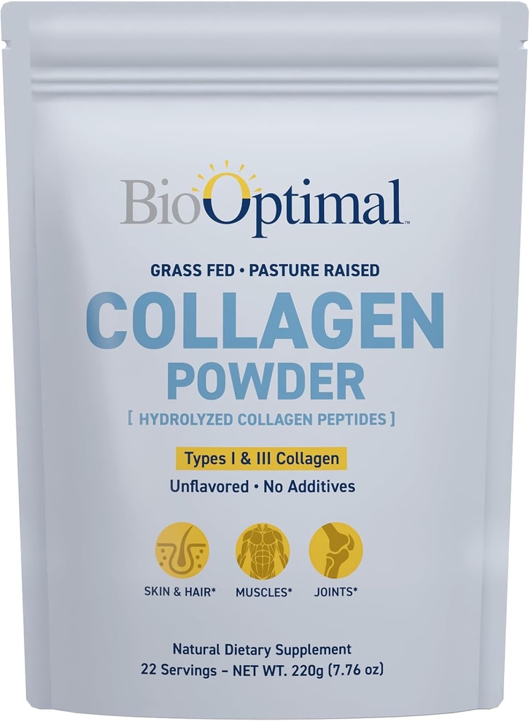 BioOptimal Collage Peptider pulver - Grass-Fed, Pastur-Raised Hydrolysert Protein Supplement for hud, hår, og negler - Ikke-GMO, Null sukker daglig Supplement for menn og kvinner (22 serveringer)