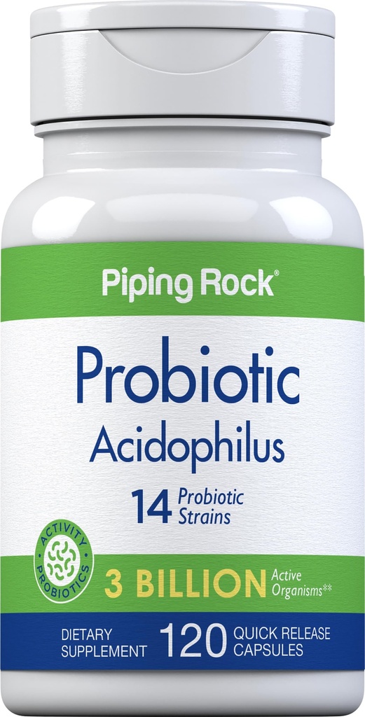 Piping Rock Probiotic Acidophilus Kapsler for kvinner og menn | 3 milliarder levende kulturer | 120 piller | 14 Strains Supplement | Ikke-GMO, Glutenfri