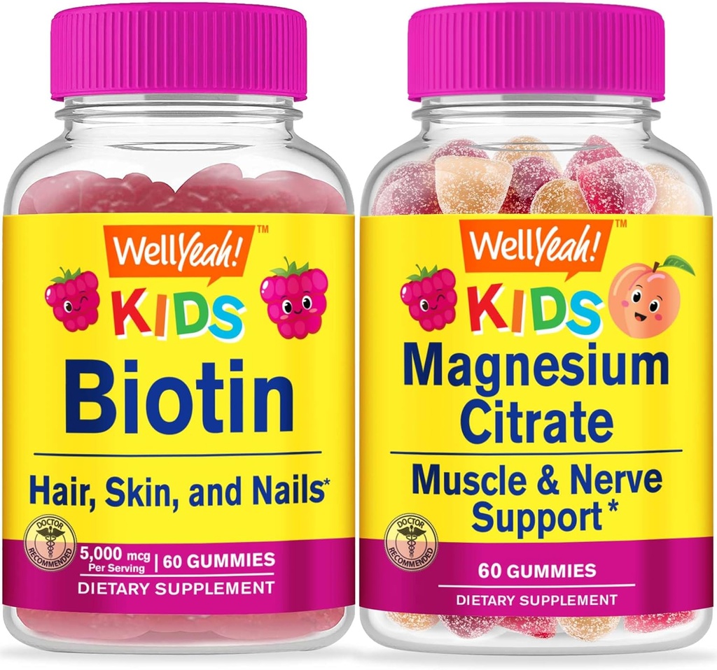 WellJa Nei Biotin Kids + Magnesium Citrat Kids, Gummies Bundle - Great Tasting, Vitamin Supplement, Glutenfri, GMO Free, Chewable Gummy
