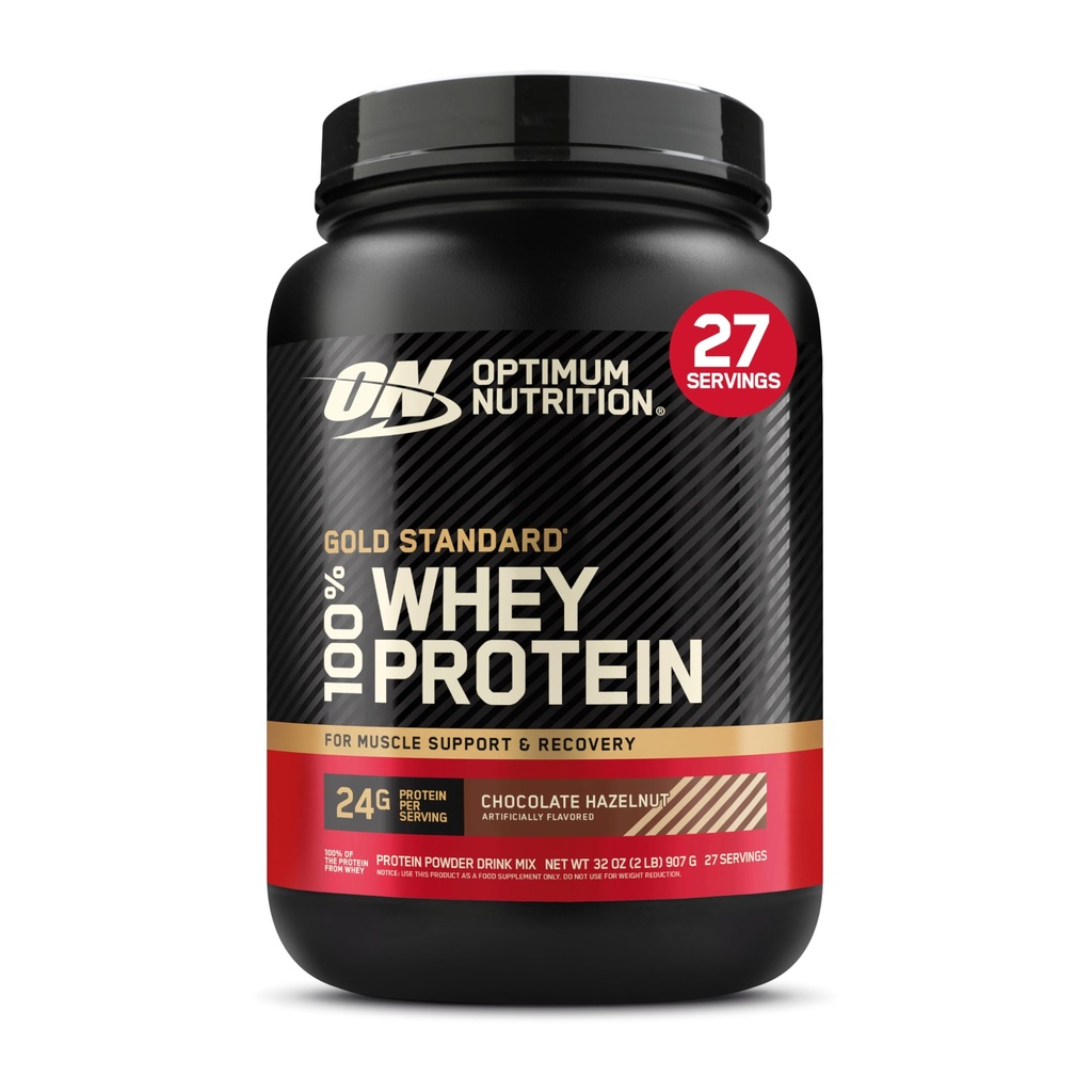Optimum Nutrition Gold Standard 100% Whey Protein pulver, sjokolade hasselnut, 2 pund (Packing May Vary)