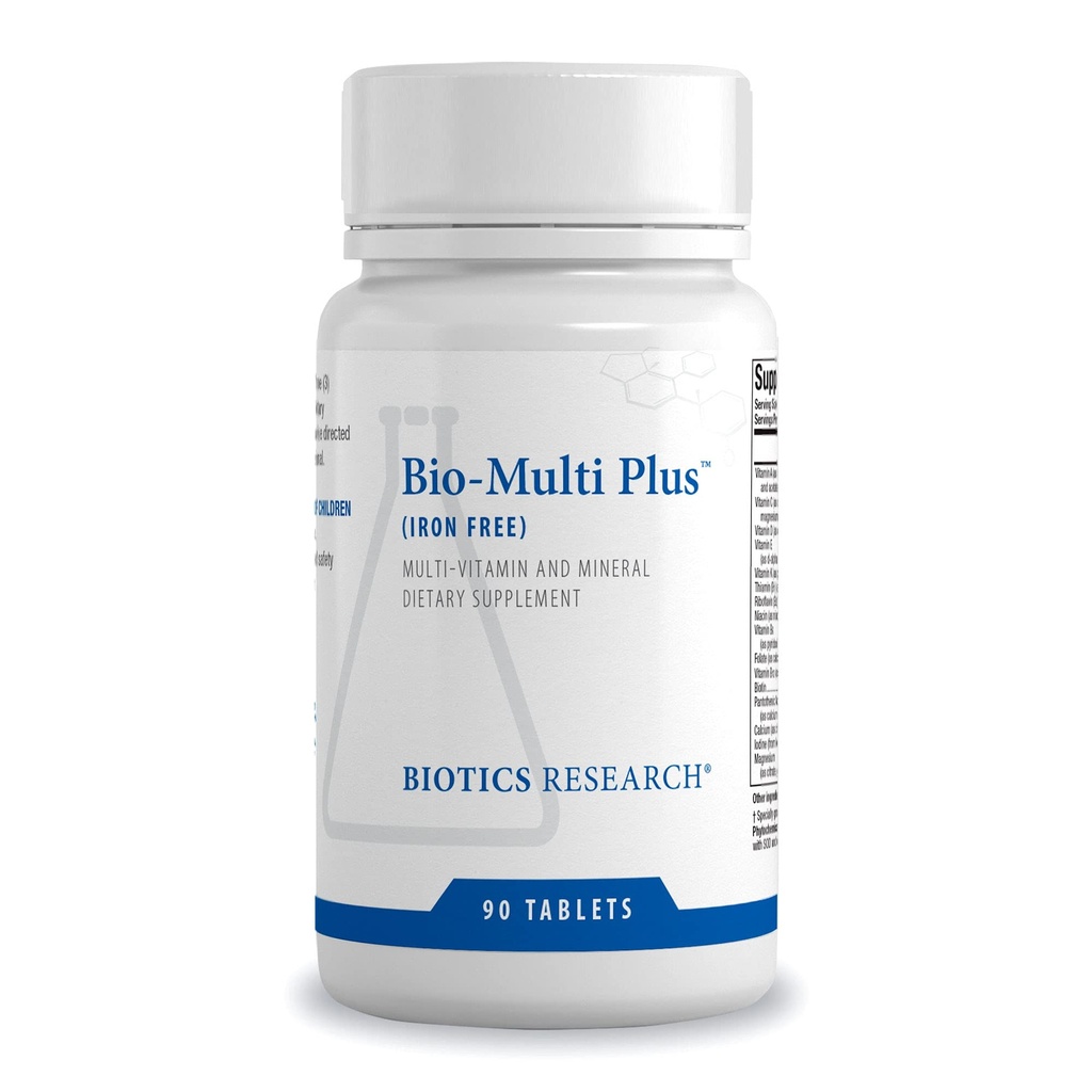 Biotics Research Bio Multi Plus jernfri multivitamin, Chelated Minerals, jernfri, emulgerte fettløselige vitaminer, høy antioksidanter, SOD, katalase 90 tabletter
