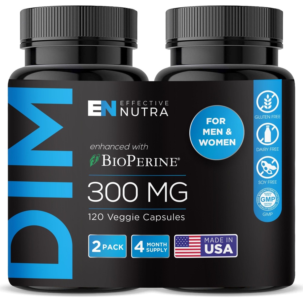 EFFEKTIV NUTRA Dim Supplement 300mg med BioPerine - Ekstra styrke Estrogen Blocker for menn og kvinner - Hormon & Metabolisme Support - 4 måneders forsyning
