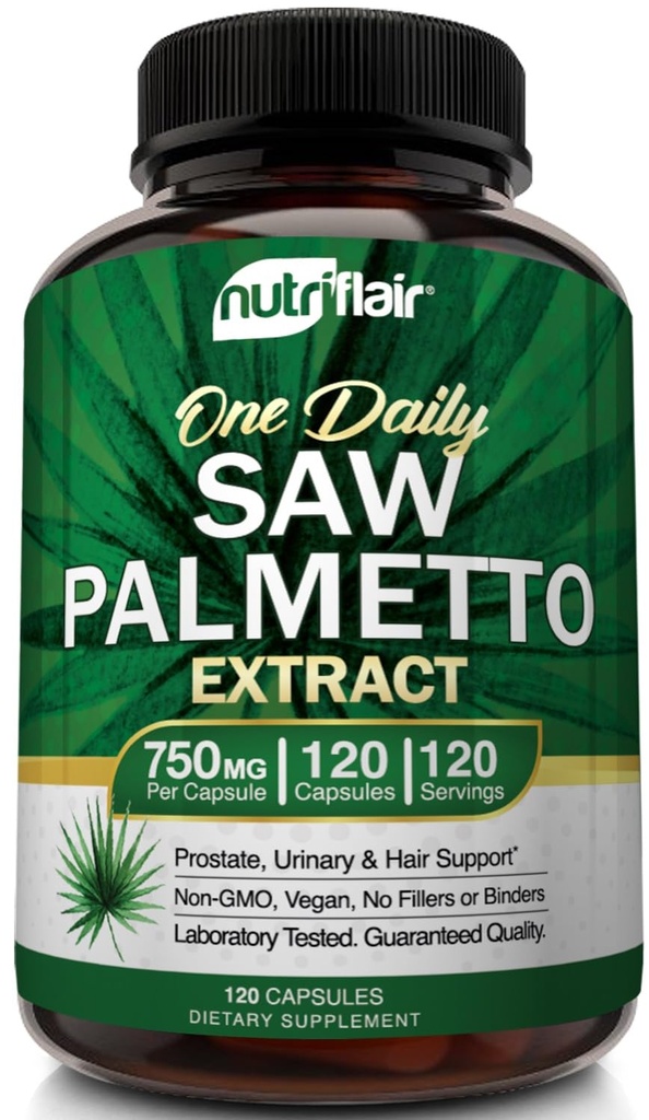 NutriFlair så Palmetto Extract 750 mg, 120 kapsler - naturlig prostata supplement og berry helse støtte - hjelper blokkere DHT å hindre håravfall og hjelper redusere hyppig urinasjon, for kvinner og menn