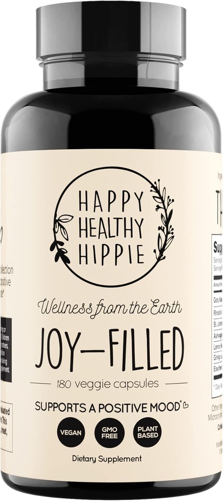 Joy-fyllt Mood Support Supplement - 7 Herb Complex w/St. Johns Wort (180 Ct) | Rhodiola Rosea, Eleuthero, Ashwagandha | Stress Relief - Hjelper rolig sinnet og kroppen | 100% Plant-basert Happy Pills