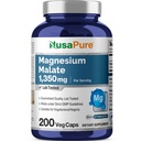 NusaPure Magnesium Malate 1350 mg 200 Veggie Capsules (Vegan, Non-GMO, Vegan)