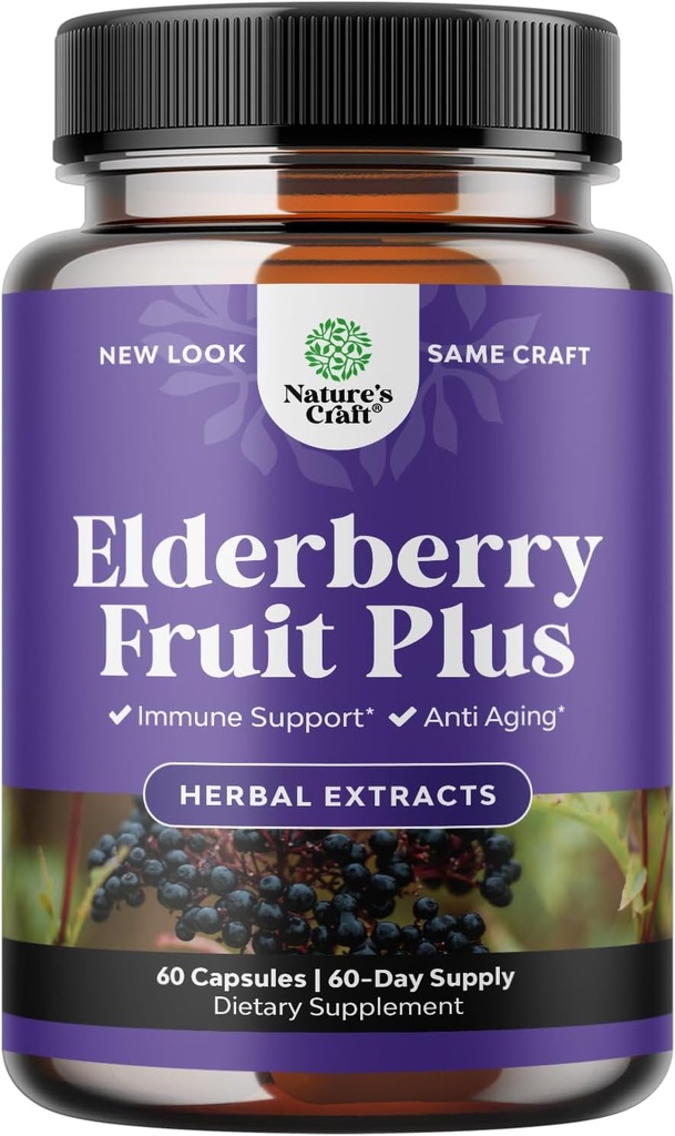 Svart Elderbær Capsules Antioksidant Supplement - Elderberry Immune Support Skin Supplement med hudvitaminer og Sambucus Extract - Immunsystem Støtte