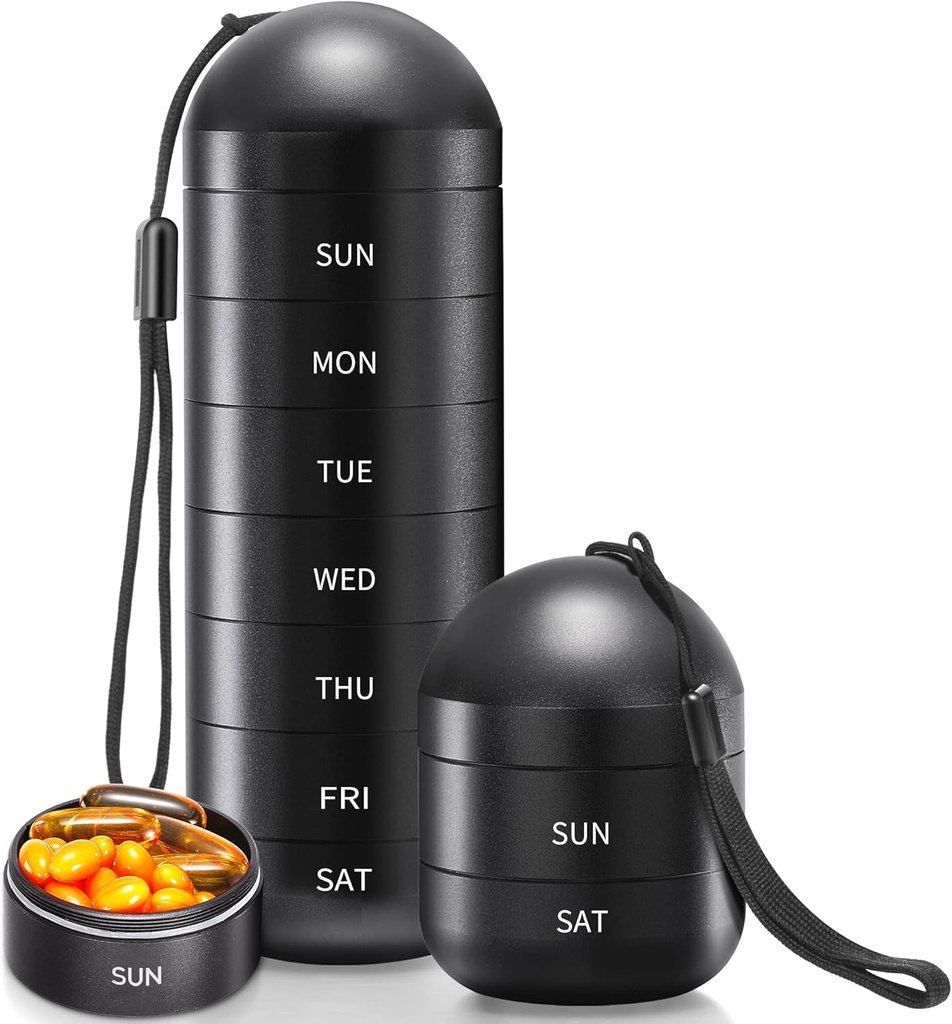 Zannaki XL Metal Travel Pill Organizer, Ekstra stor vanntett ukentlig Pill Box, Aluminium legering Pill Case Container, BPA gratis 7 dager daglig medisin Organizer Holder for vitamin, fiskeolje, Supplement